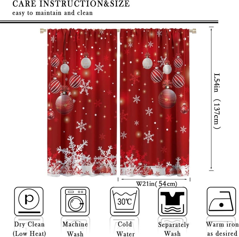 YCness Merry Christmas Curtains, Merry Xmas Glitter Snowflake Window Treatments for Living Room Bedroom Kitchen Holiday Party Decor,Red Burgundy New Year Drapes 2 Panel Sets,42x54 Inch - Image 2